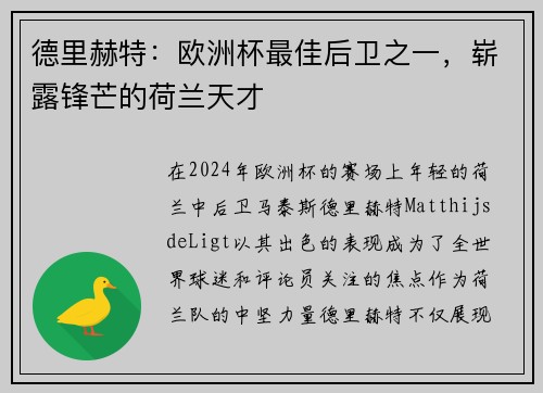 德里赫特：欧洲杯最佳后卫之一，崭露锋芒的荷兰天才